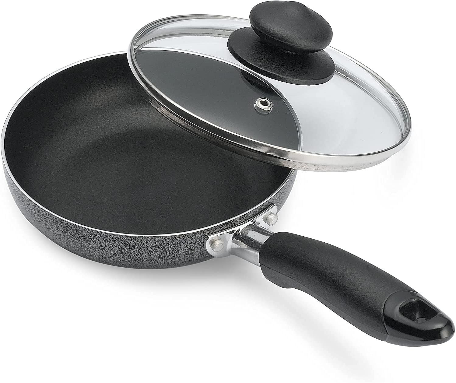 Bene Casa – Black Nonstick Aluminum Frying Pan with Glass Lid (6″) –