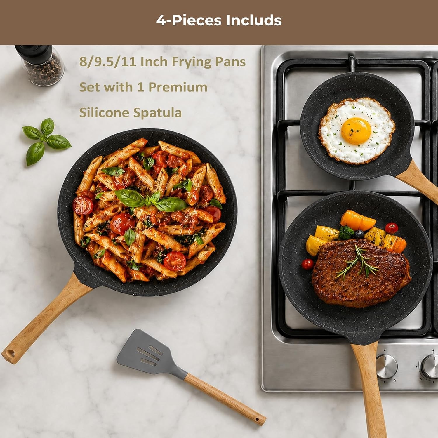 Kitchen Nonstick Cookware 3 Piece Omelette Pan Skillet Set, Nonstick Die-cast…