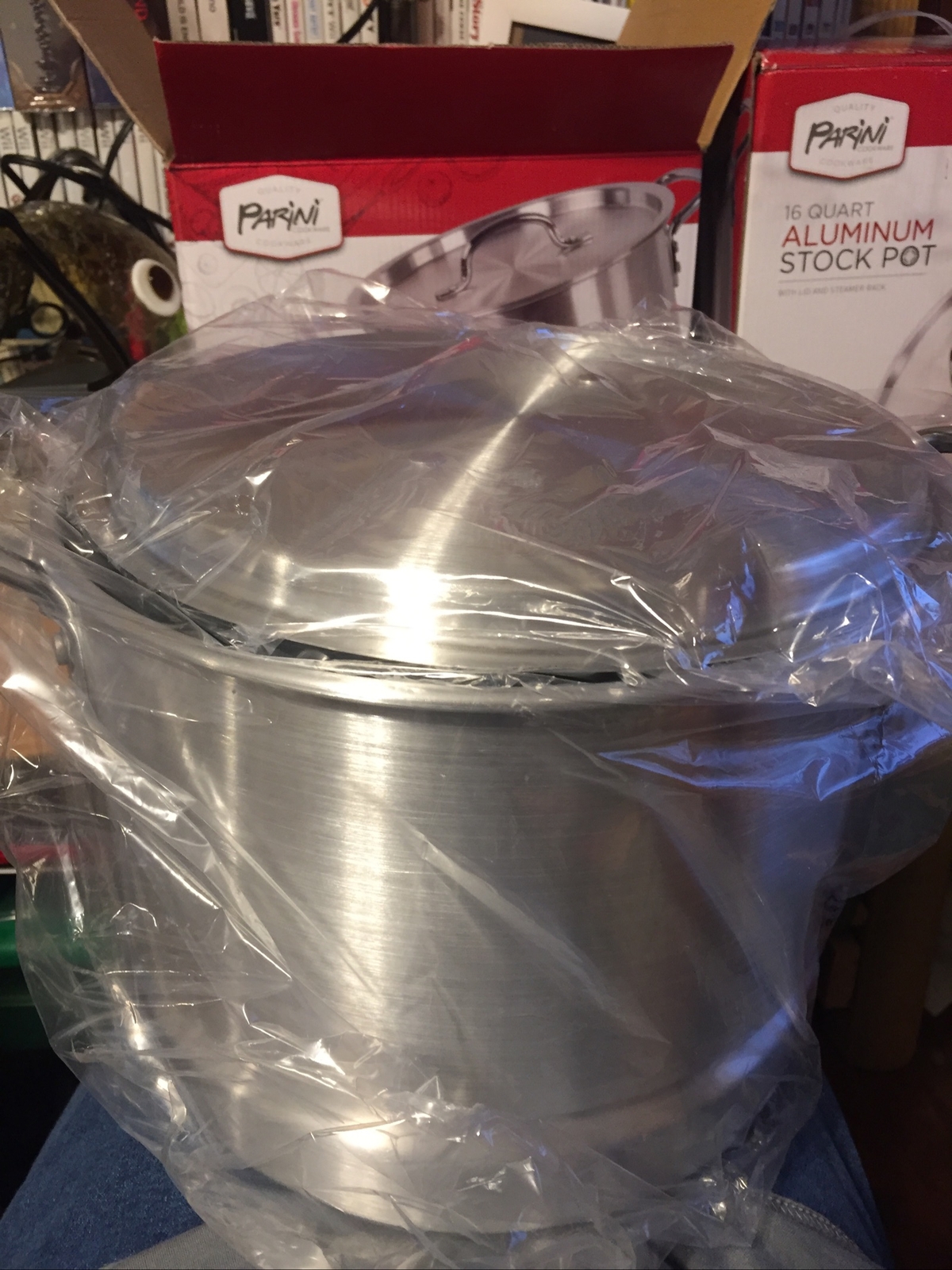 Parini Cookware – 16 + 12 Quart Aluminum Stock Pot with Lid and Steamer Rack Lot