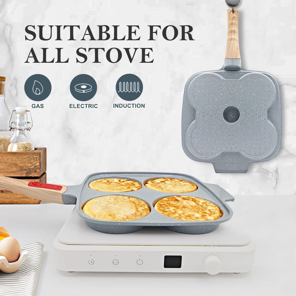 10 inch Large Egg Pan with Lid, 4-Cup Ceramic Egg Frying Pan Nonstick Omelett…