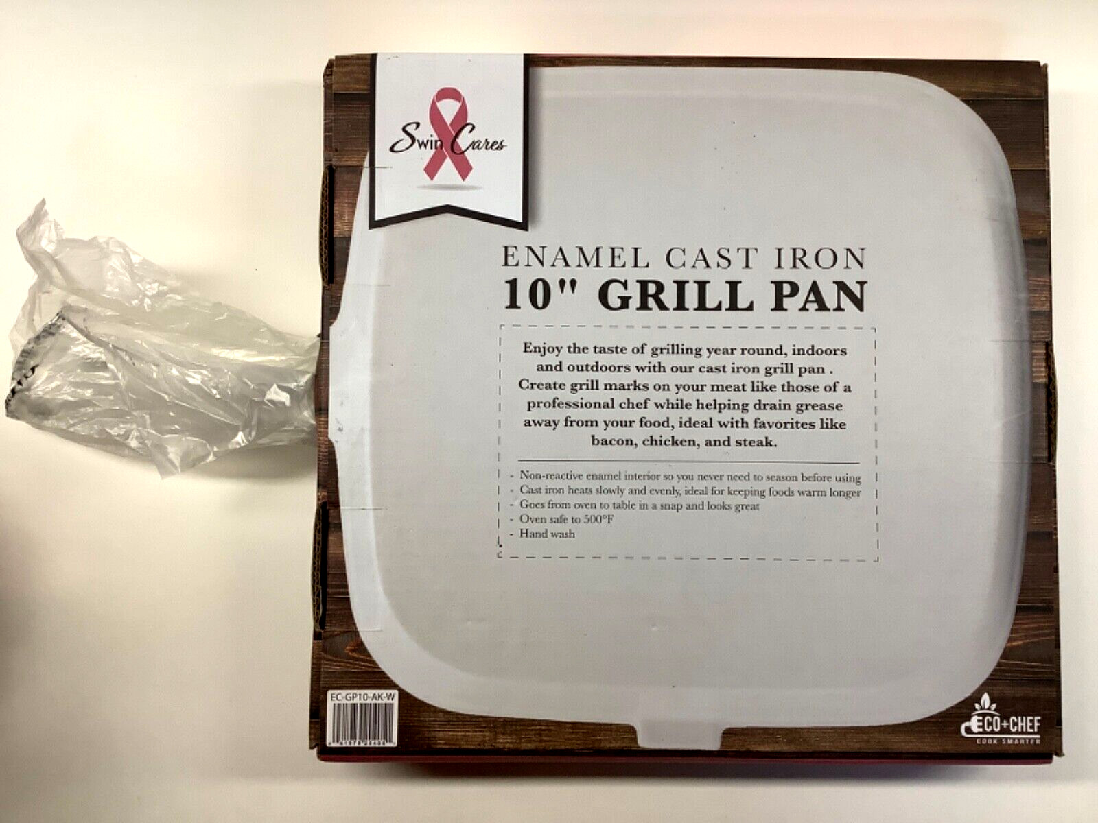 Eco + Chef Enamel Cast Iron 10″ Grill Pan White Square 5 lbs NIB