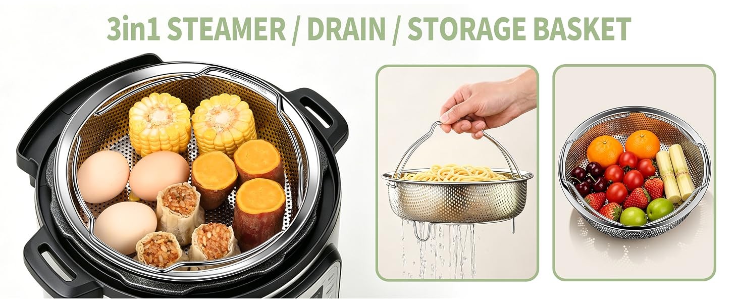 Stainless Steel Steamer Basket with Handle and Glove Diameter 8.66″, Steamer