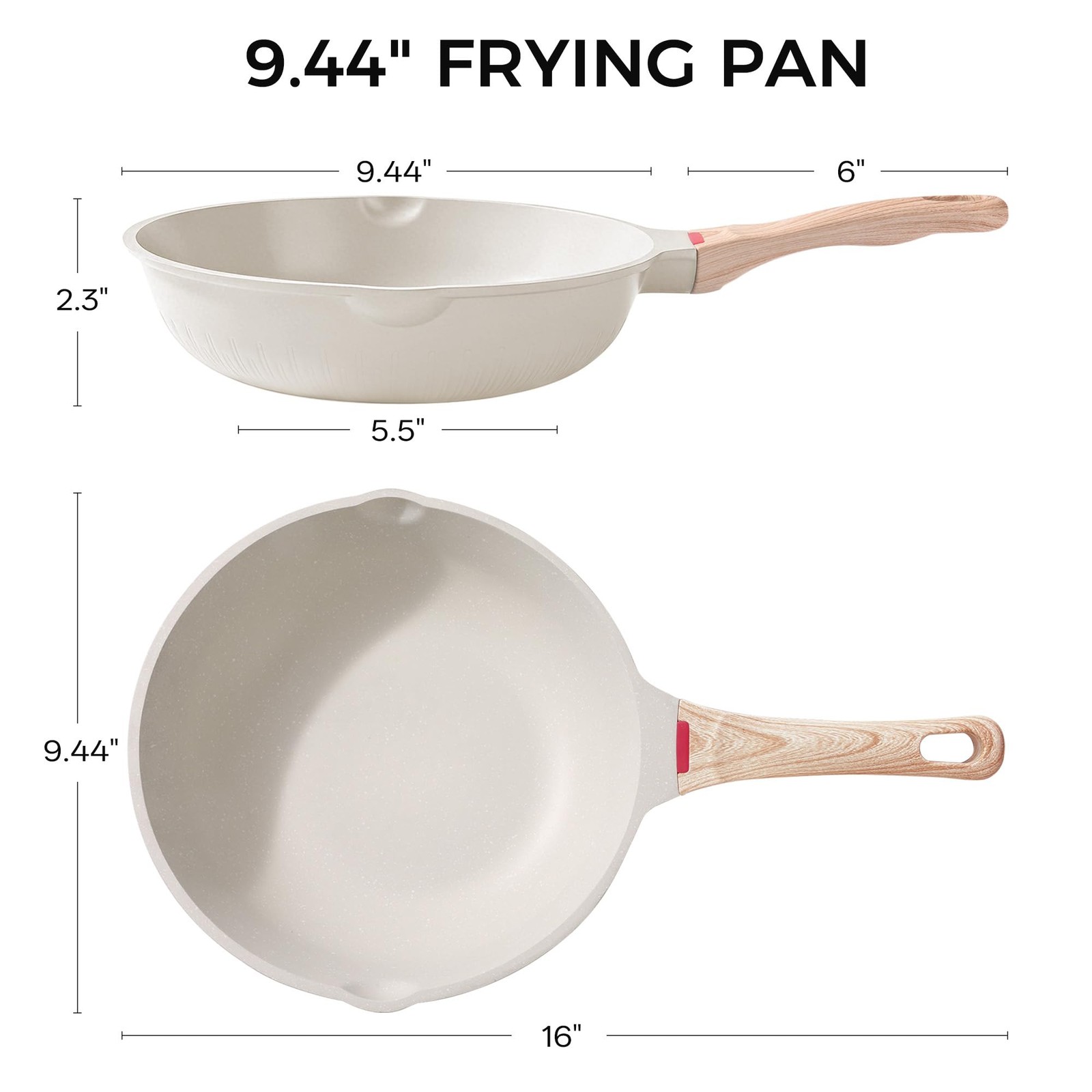Nonstick Frying Pan Heat-Resistant Handle Ceramic Skillet PFOA Free Cookware