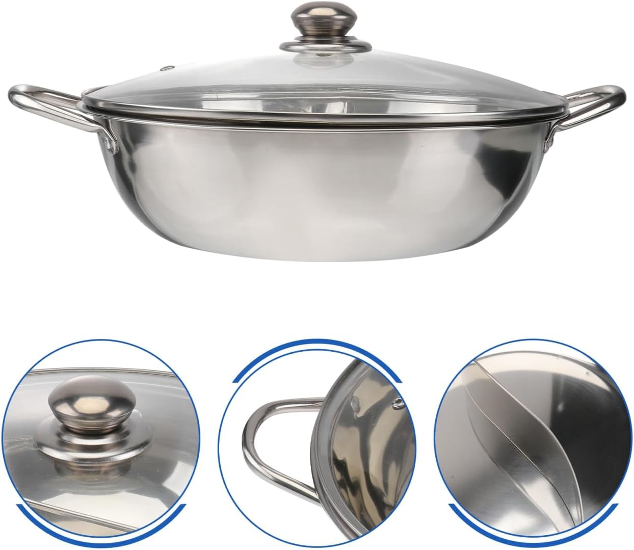 Stainless Steel Split Hot Pot with Lid 12.6 Inch Dual Section Induction Cooker