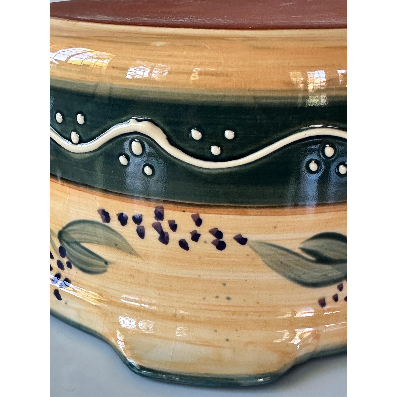 Hand Painted Ceramic Dish Mediterranean Style PotteryLidded Bowl, Rustic Kitchen