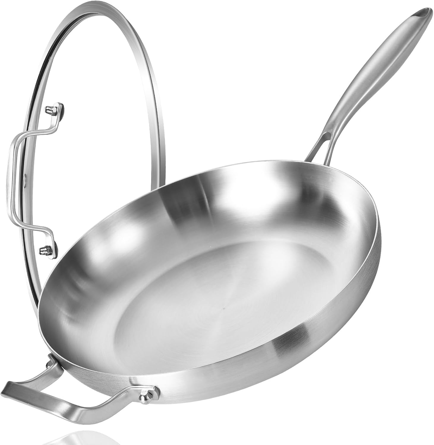 14 Inch Tri-Ply Stainless Steel Frying Pan with Lid and Helper Handle,Large S…