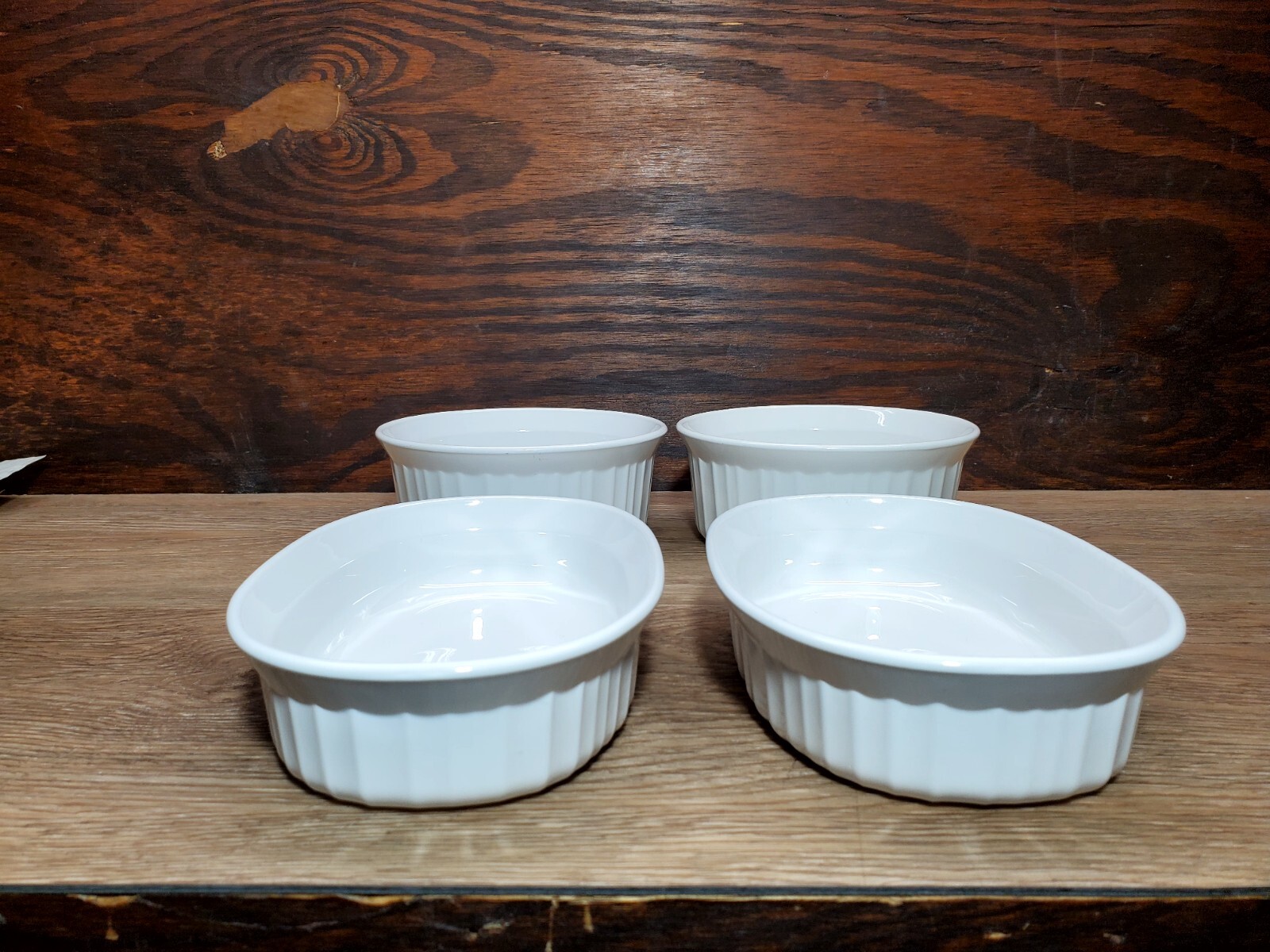 4 CORNING WARE Dishes FRENCH WHITE – RIBBED 15oz F-15-B 16oz F-16-B Oval & Round