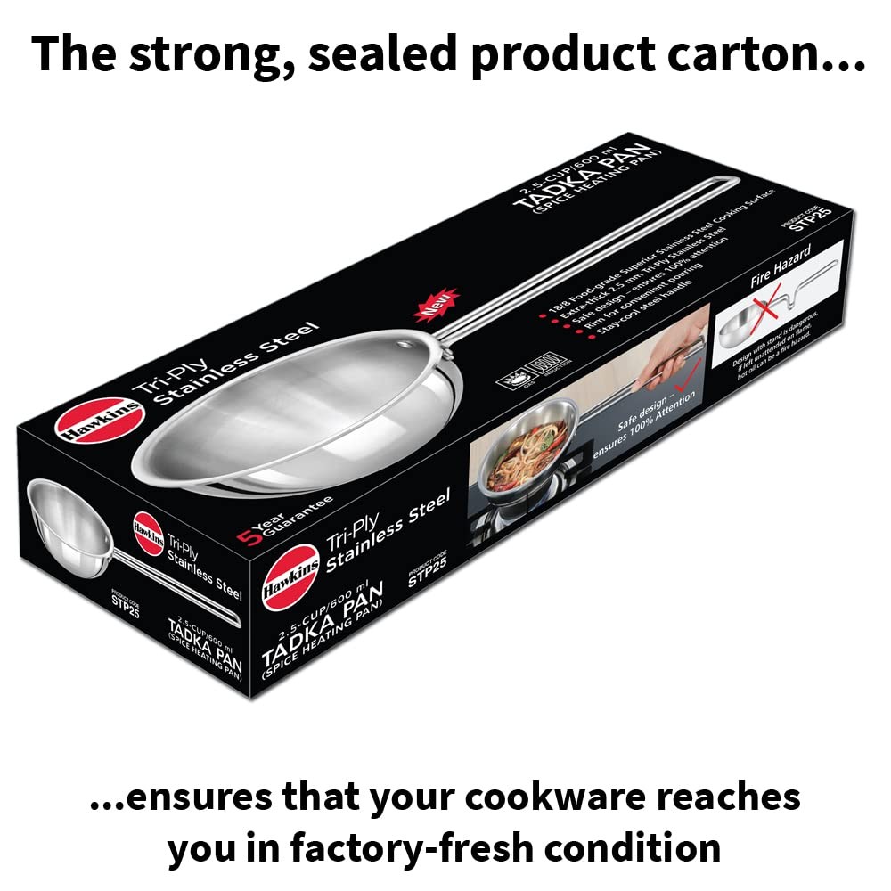2.5 Cup Tadka Pan, 600ml Triply Stainless Steel Pan, Silver (STP25)