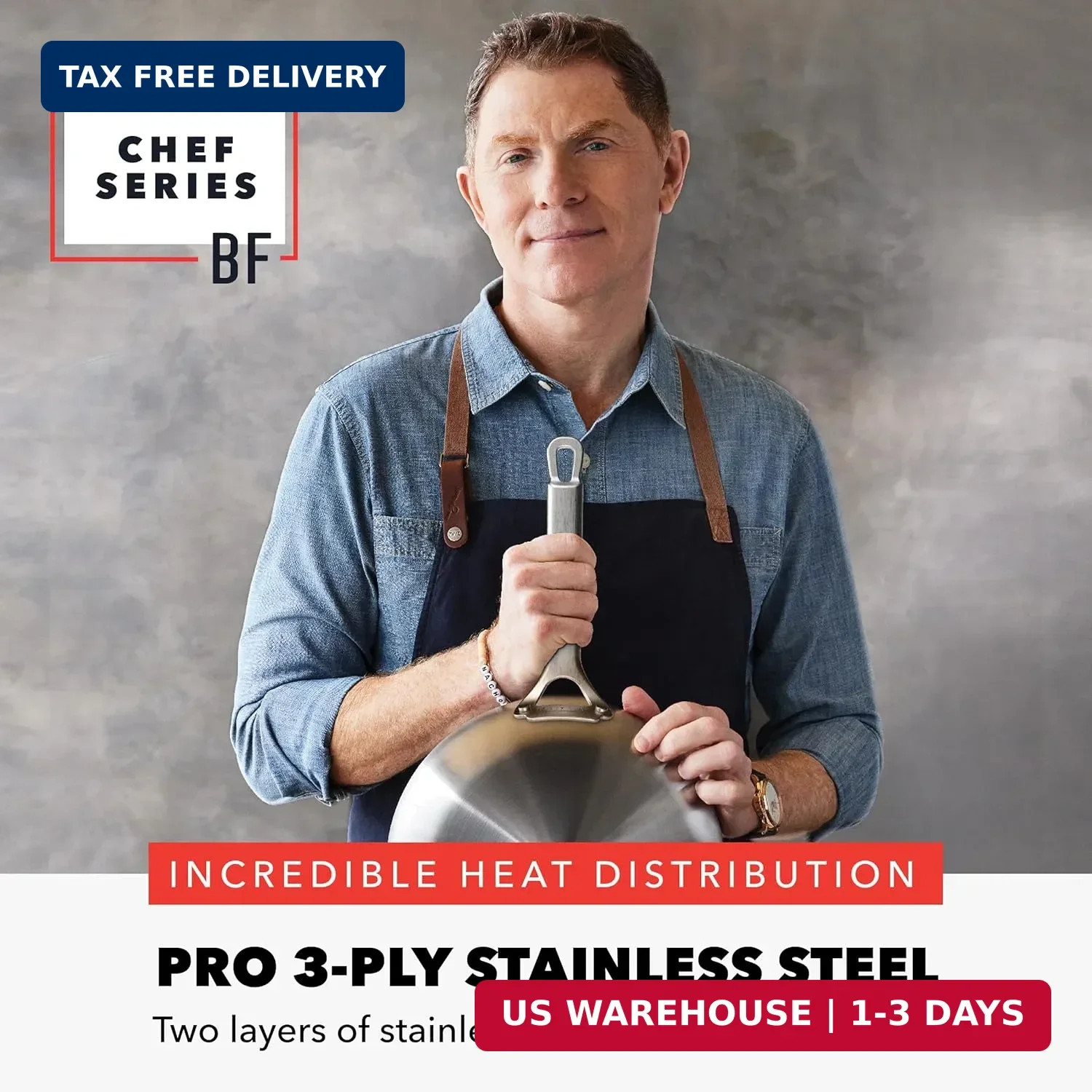GreenPan x Bobby Flay 10 Piece Stainless Steel Cookware Set, Tri-Ply Multiclad P
