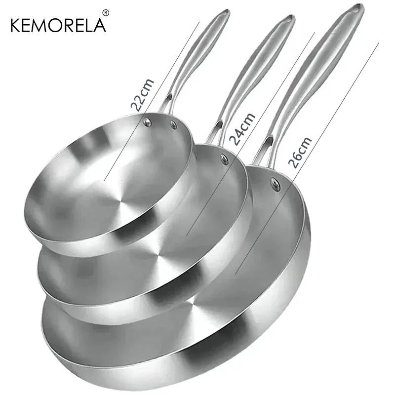 2/3PCS 304 Stainless Steel Frying Pan Set 22-28CM 5-Ply Nonstick Wok for Cooking