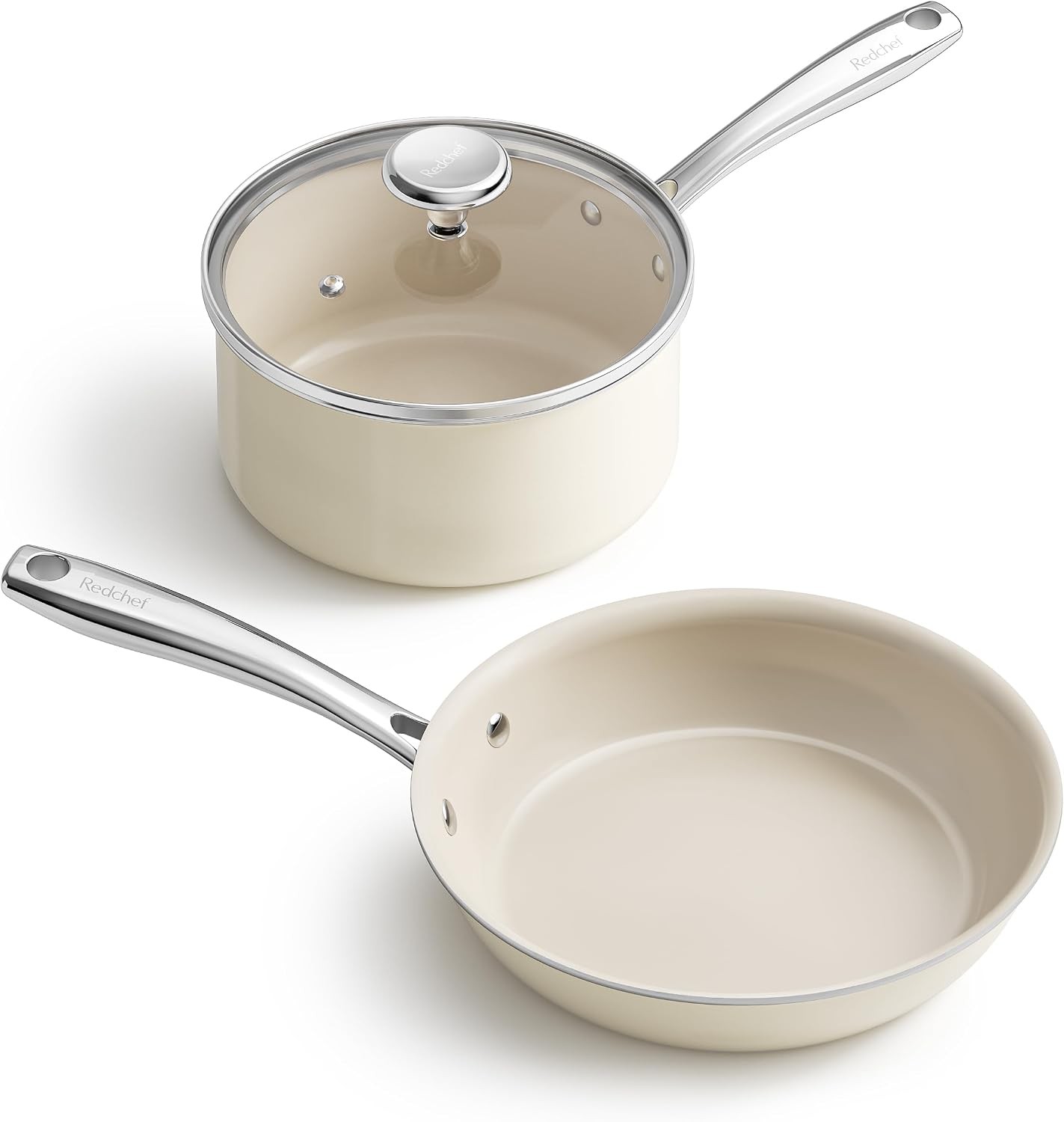Nonstick Mini Cookware Set, 8″Ceramic Fry Pan 2.5Qt Sauce Pan with Lid,