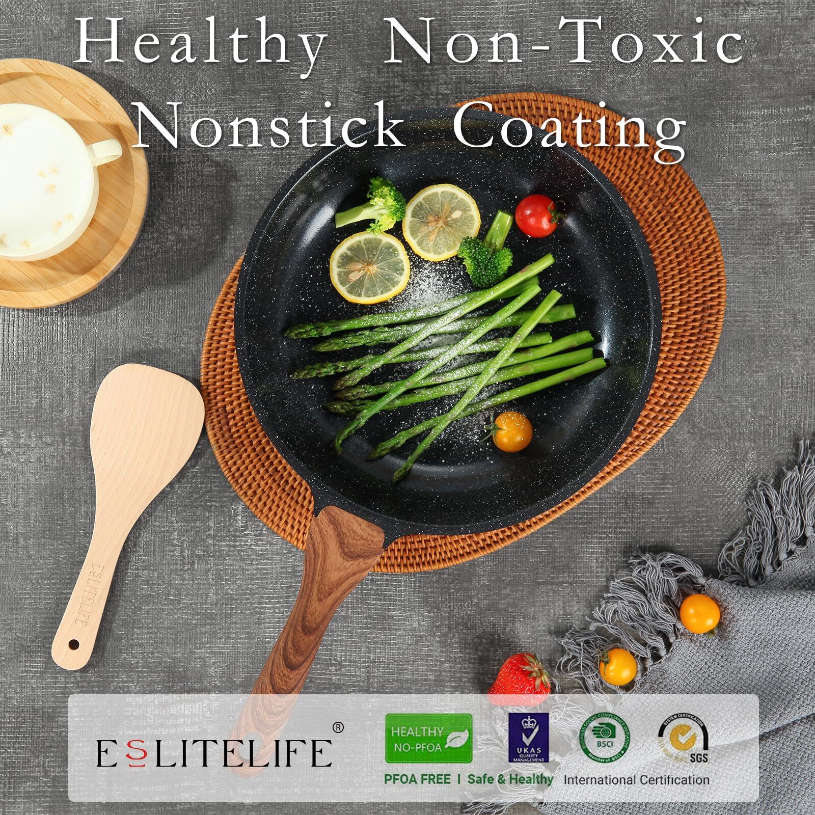 Frying Pan Set with Lids Nonstick Skillet Set Egg Omelette Pans, Granite Coat…