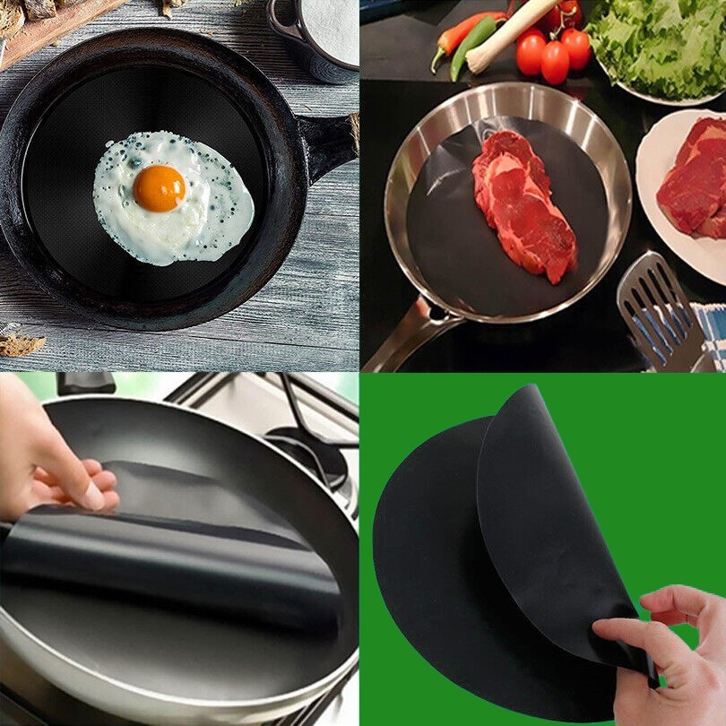 6x 24cm Reusable Non-Stick Black Frying Pan Liner for Healthy Cooking