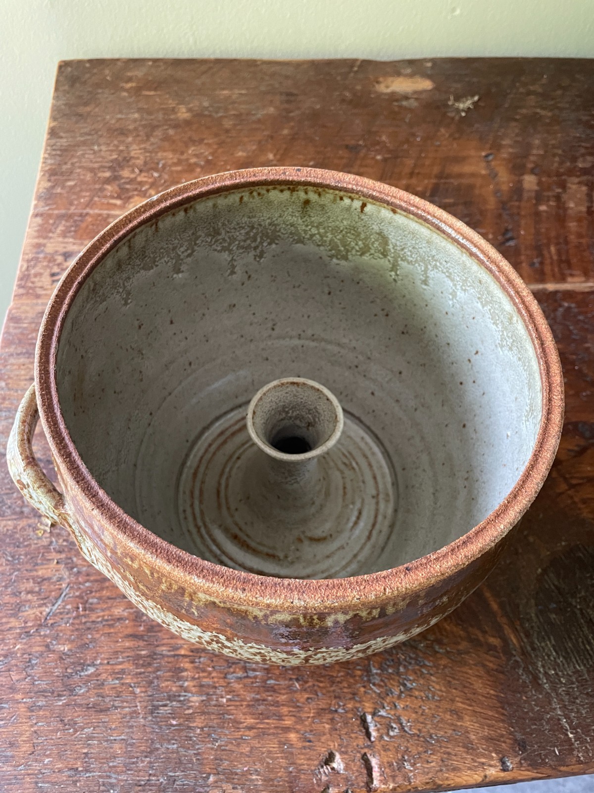 Tan Speckled Ceramic Stoneware Pot Central Chimney Steamer Pottery