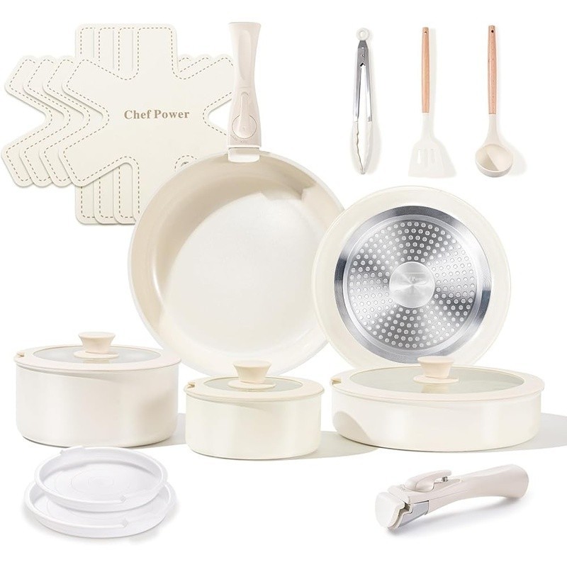 19 Pcs Nonstick Ceramic Cookware Set Storage Solution Oven Safe Easy Clean New