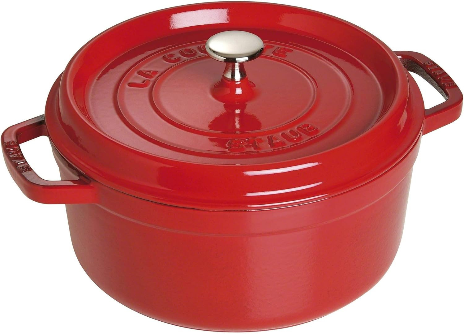STAUB Cast Iron Dutch Oven 4-Qt round Cocotte, Made in France, Serves 3-4, Cherr