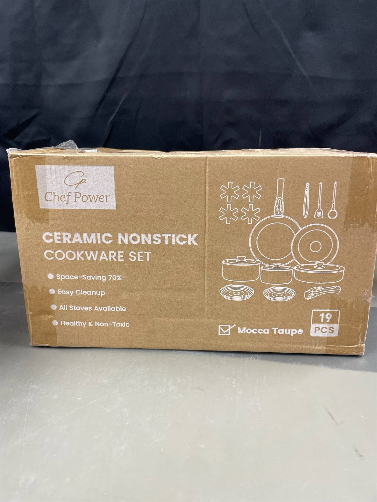 Chef Power Ceramic Nonstick Pots and Pans Set 19 Piece with Detachable Handle, I