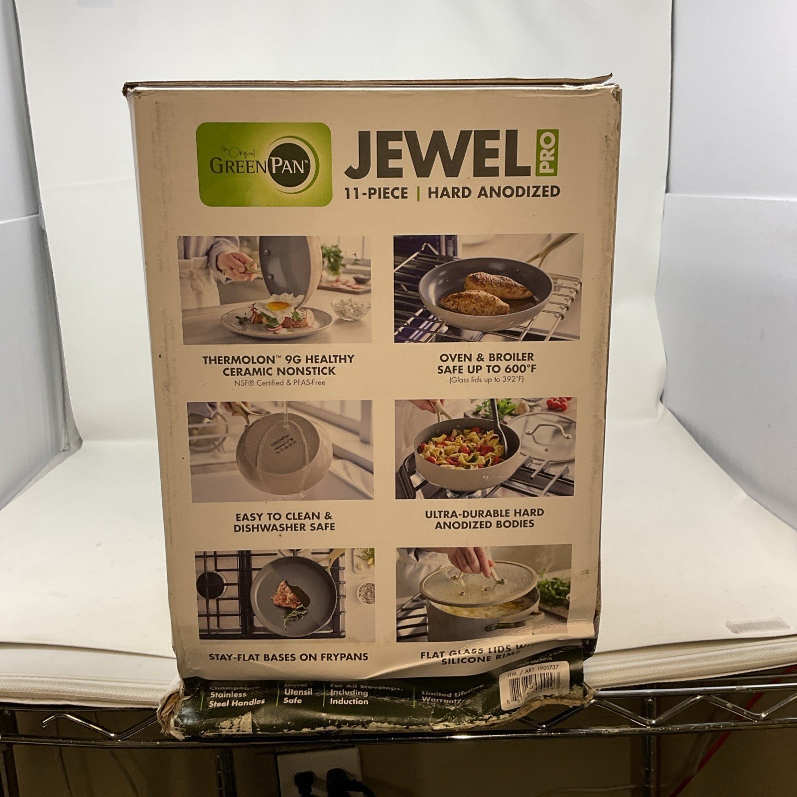 GreenPan Jewel Pro 11-Piece Ceramic Non-Stick Cookware Set Taupe *Damaged Box*