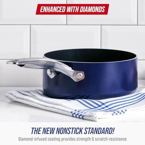 Nonstick 2QT Saucepan with Lid – PFAS-Free Diamond Ceramic, Oven Safe, Stay Cool