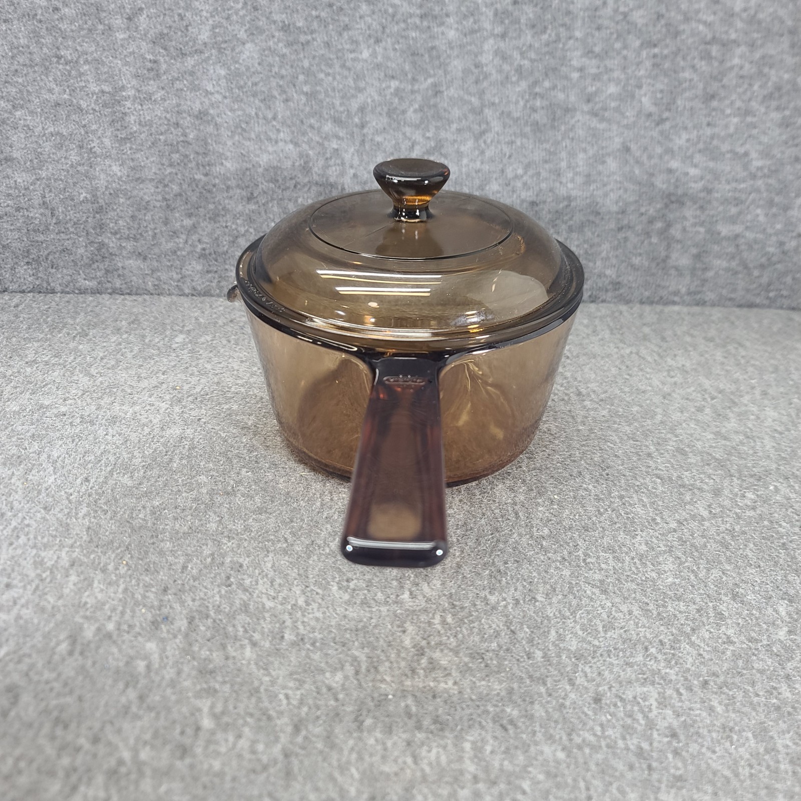 VTG Visions Corning Amber Glass 1L Saucepan Pot w/ V-1-C Pyrex Lid USA Made