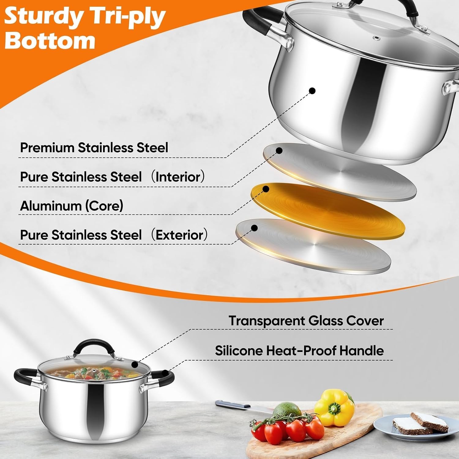 5 Quart Stainless Steel Stock Pot, Cooking Pot with Visible Lid | For Soup Pa…
