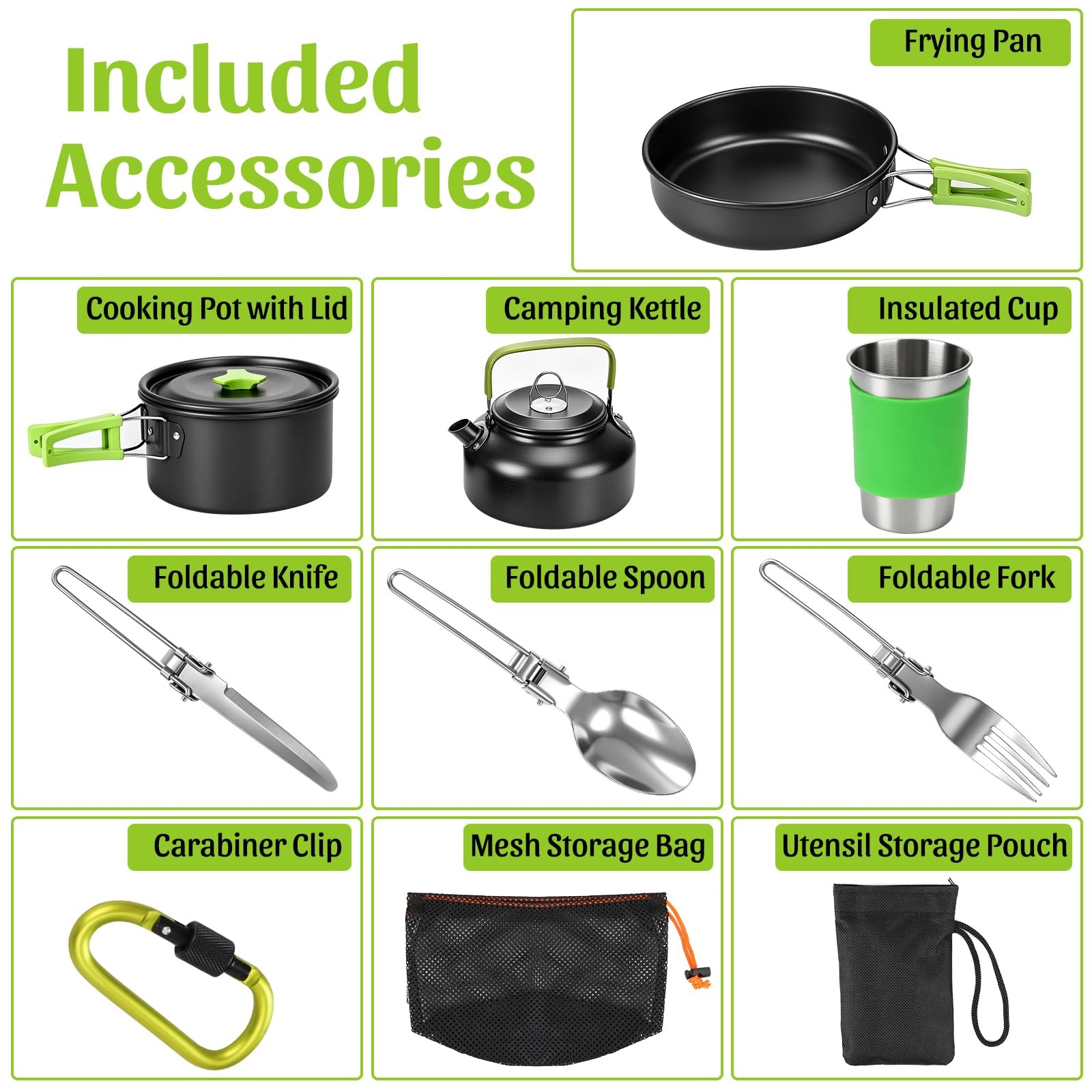 14pcs Camping Cookware Camping Pots and Pans Set with Stainless Steel Cups Pl…