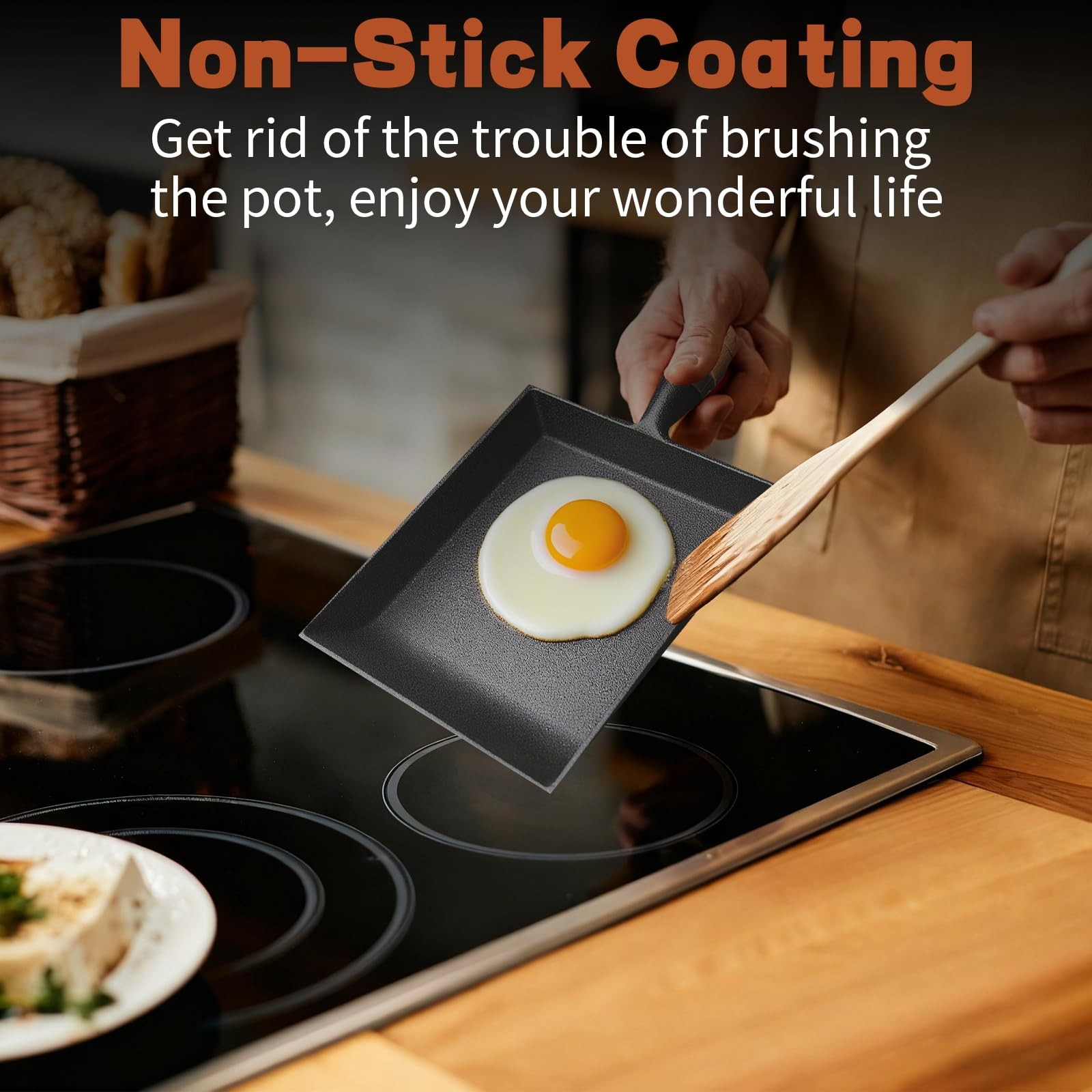 6.1×7.3 Inch Japanese Cast Iron Tamagoyaki Pan Nonstick Square Omelet Egg