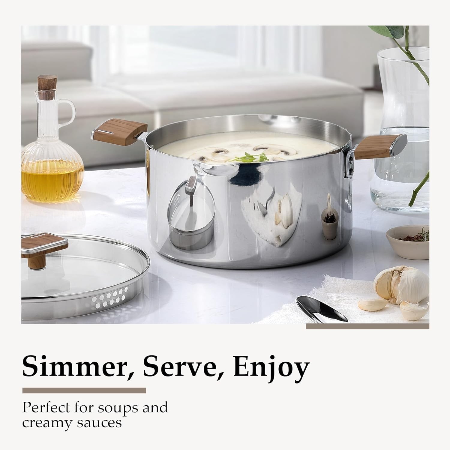 Stock Pot 6QT Stainless Steel Soup Pot with Glass Lid for Pasta Stew