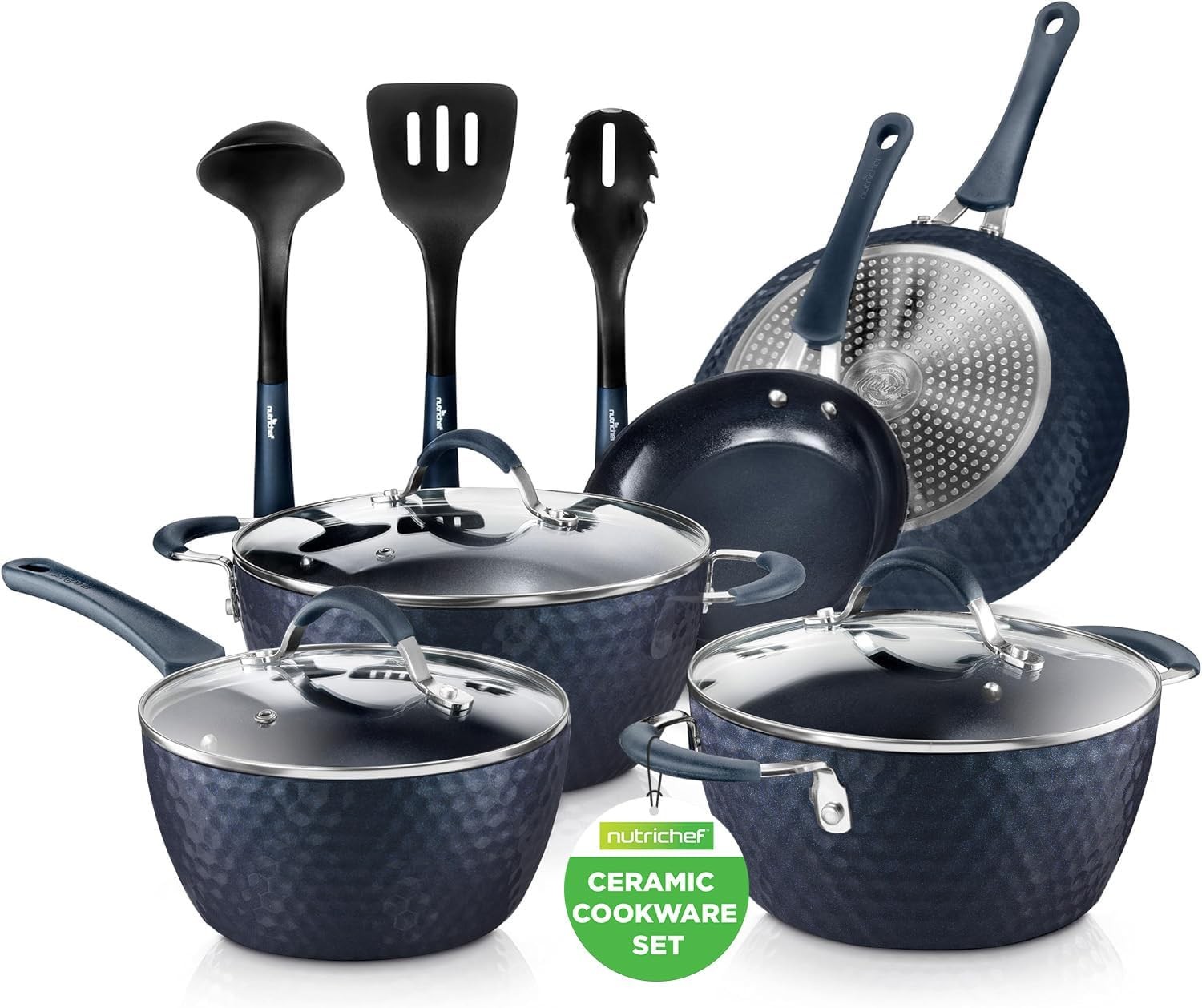NutriChef 11 Piece Pots and Pans Set – Non Stick Cookware Set – Diamond Blue