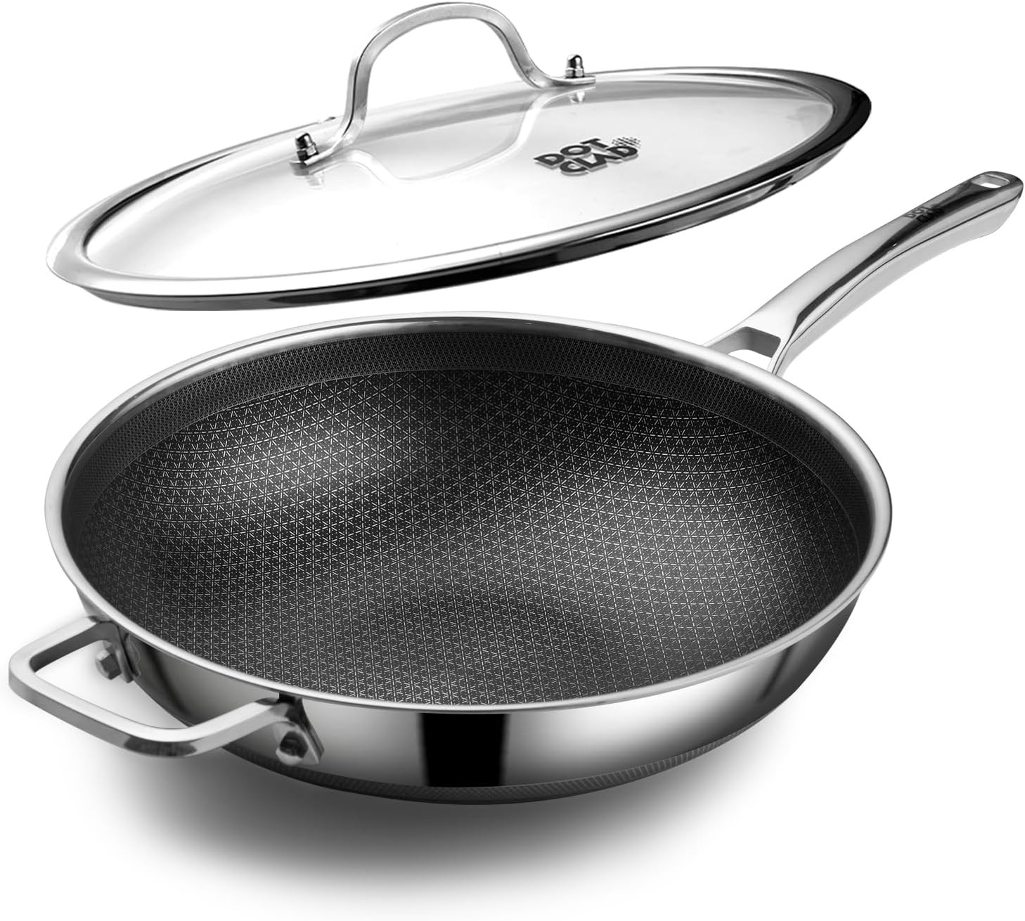 Wok pan,Hybrid 12 inch Wok W/ Lid PFOA Free Cookware,non stick Stainless Steel
