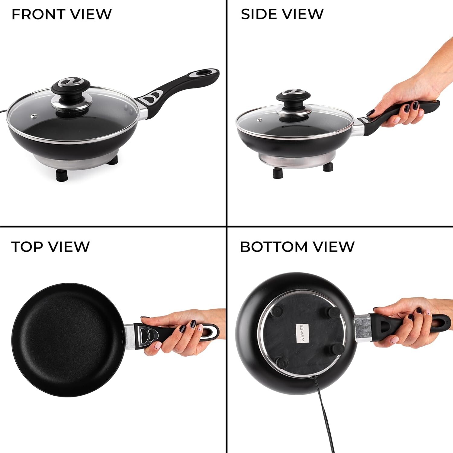 Zone Tech 12Volt Frying Pan With Glass Lid 7.5″ Portable Non-Stick Travel Pot