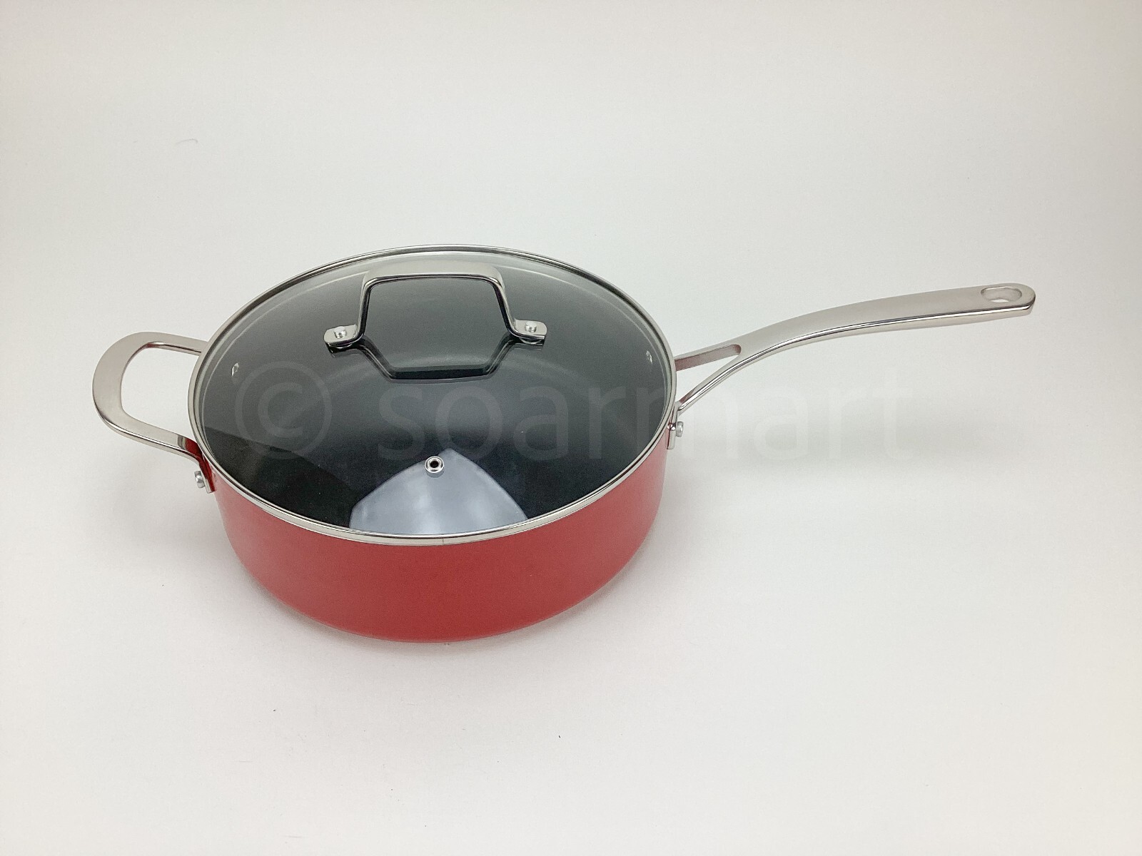 Martha Stewart 4.6-Qt Sauté Pan Hard-Enameled Aluminum Nonstick Cookware Red