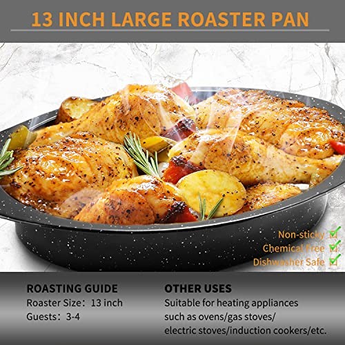 Granite Roaster Pan, Small 13” Enameled Roasting Pan with Porcelain 13INCH