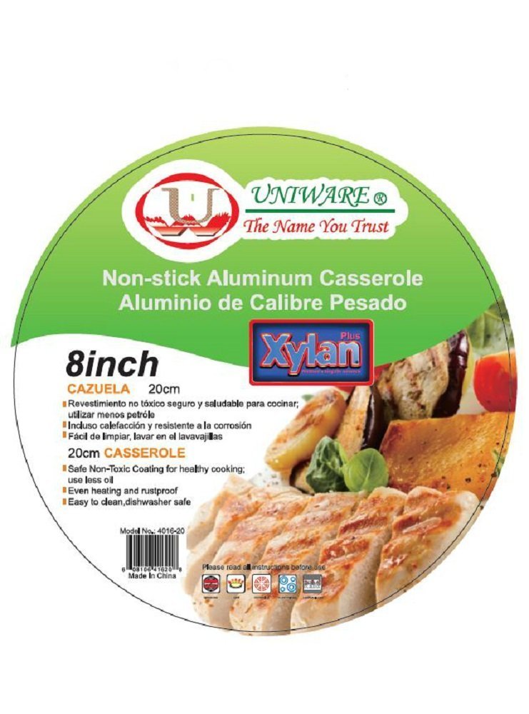 Non Stick Aluminum Casserole With Glass Lid,8 Inches, 2 Quart Black