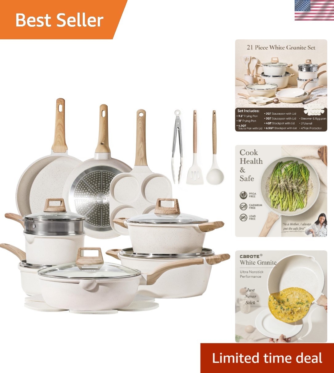 Pots and Pans Set, Nonstick Cookware Sets, 21pcs Induction Cookware Kitchen S…