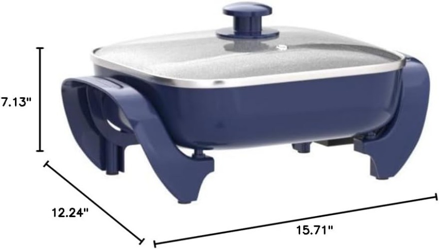 12″ 5QT Square Electric Skillet, Glass Vented Lid, Ceramic PFAS-Free Nonstick…