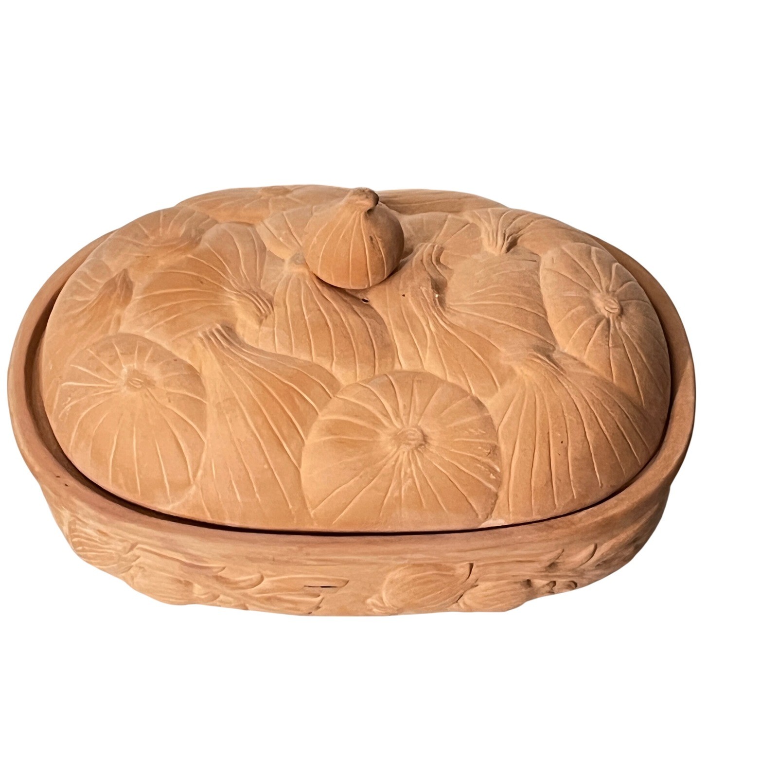 Boston Warehouse Terracotta Onion Baker Orange Vintage 1994 Embossed
