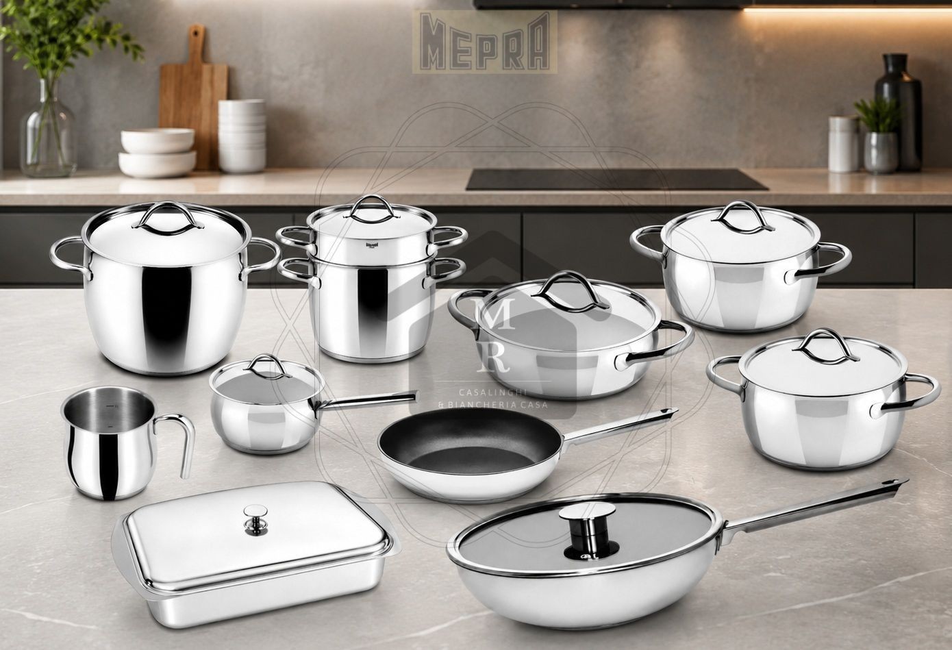 19pc Pot Battery 18/10 Stainless Steel Induction 1950 Mepra