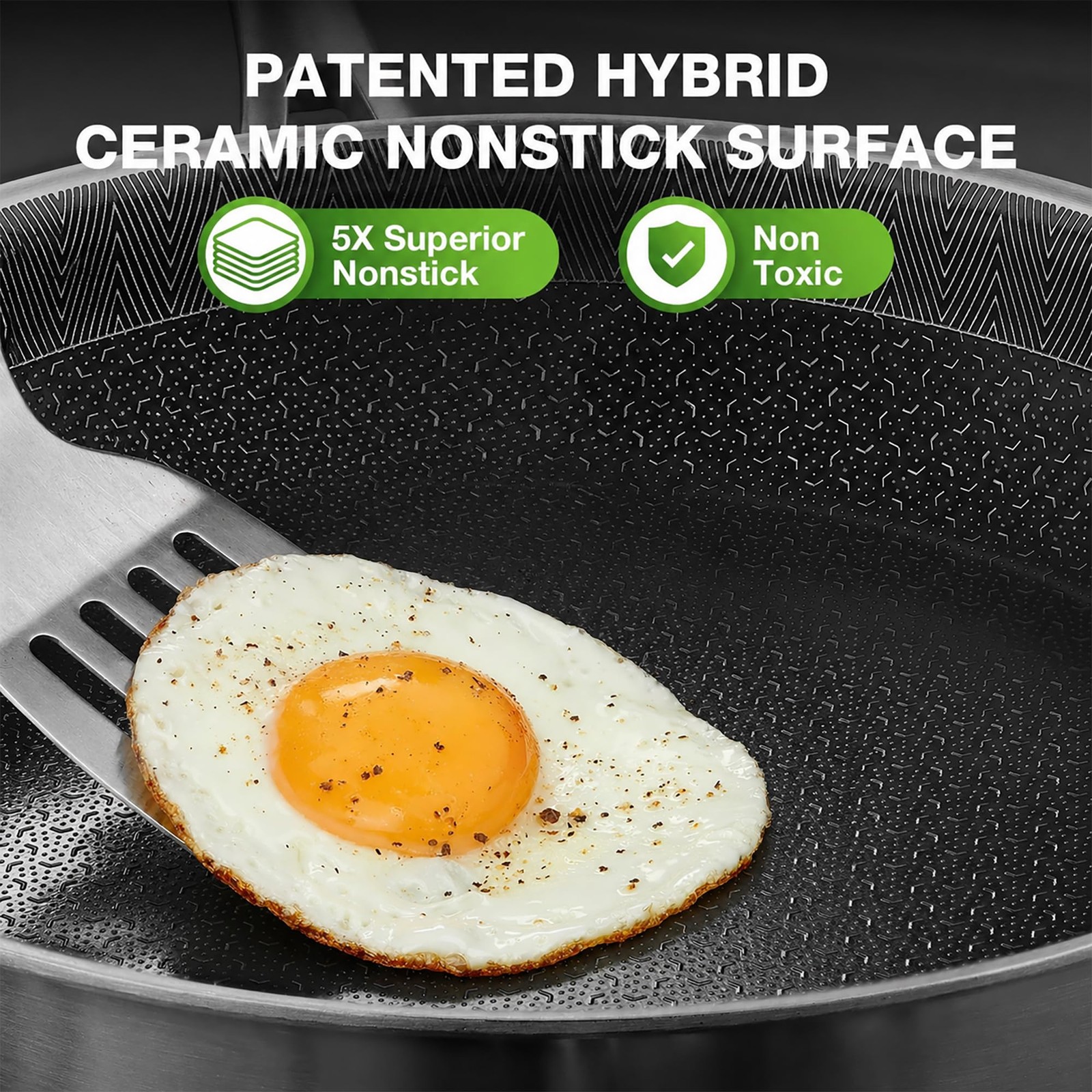 12Inch Frying Pan with Lid Ceramic Nonstick Stainless Steel Skillet
