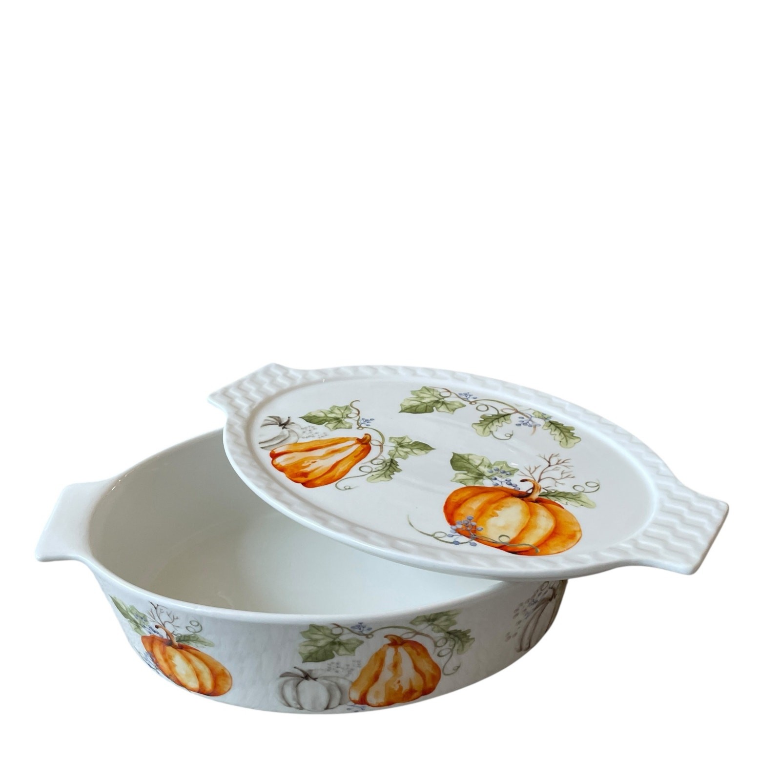 Grace Pantry Oval Oven Safe Baker Casserole w/ Lid 11in Fall Thanksgiving NEW