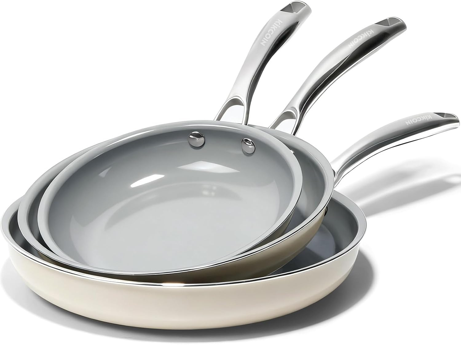 Ceramic Nonstick Frying Pan Set 3 Pck 8/9.5/11 Inch Induction Skillets PFAS-Free