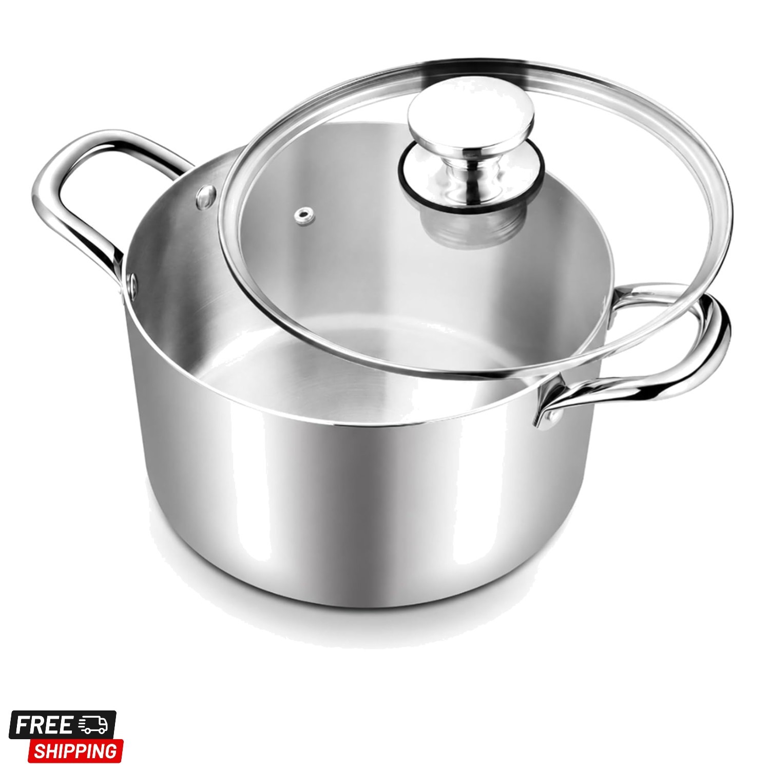 6 Quart Stock Pot, Stainless Steel Tri-Ply Cooking Pasta Pot with Tempered Gl…