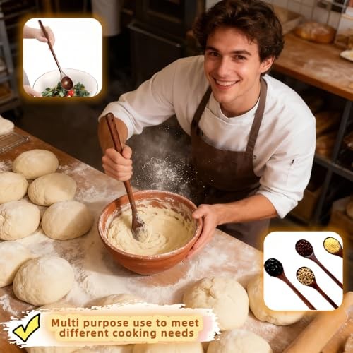 13″ Wooden Spoon for Nonstick Cookware,Extra Long Handle&Natural Wood,Burn