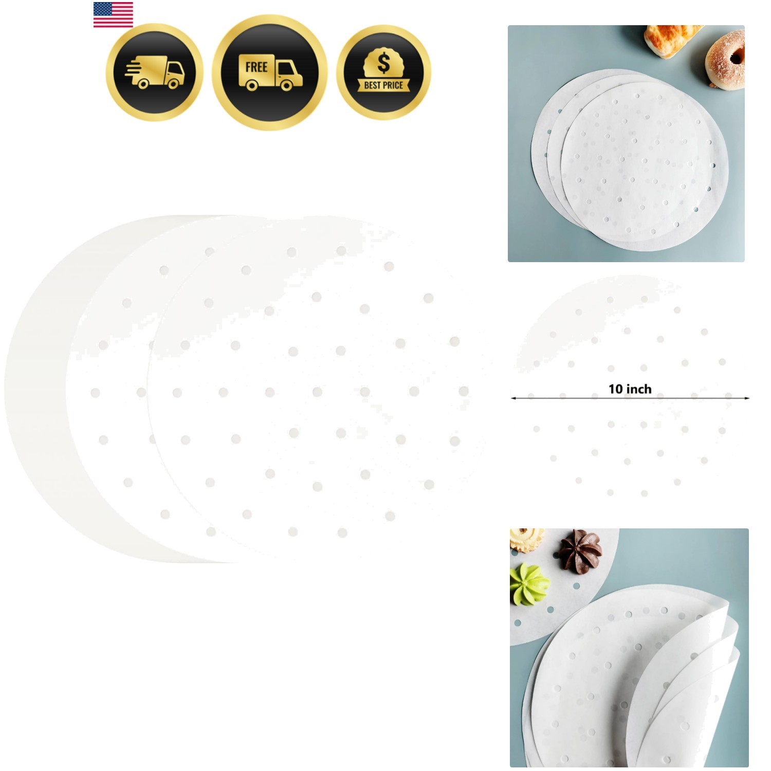 Steamer Liner 10 Inch Round Parchment Paper 100 Sheets Anti-Stick Air Fryer