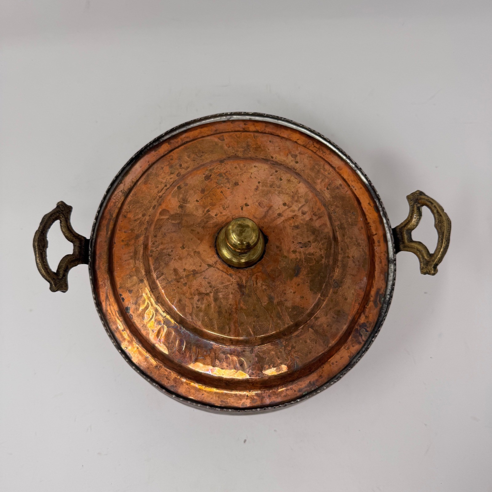 Hand Hammered Copper Pot Lid Tin Lined Brass Handles European Cookware 20cm