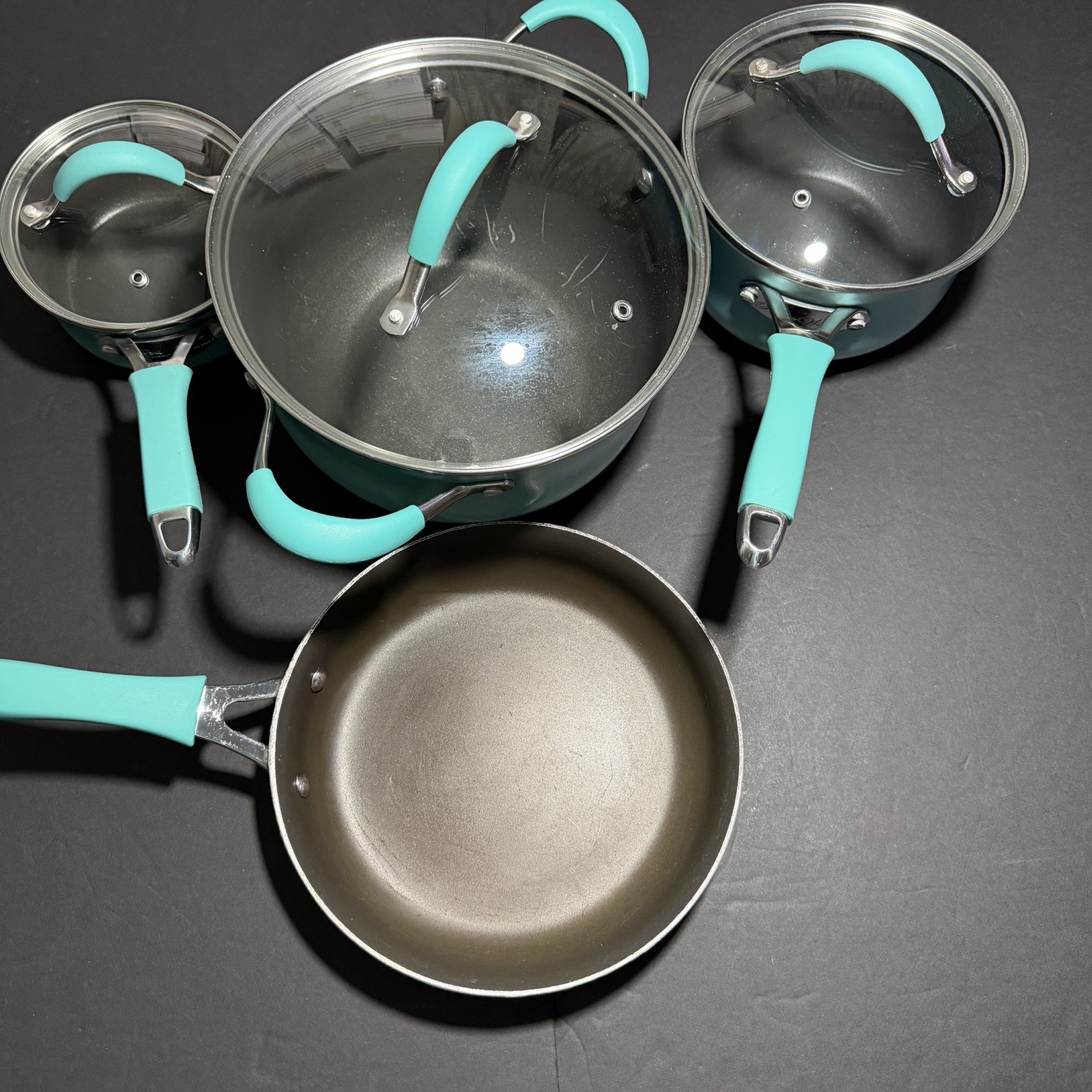 THE PIONEER WOMAN Teal Speckle Enamel Aluminum Non Stick Cookware Set 7 PC