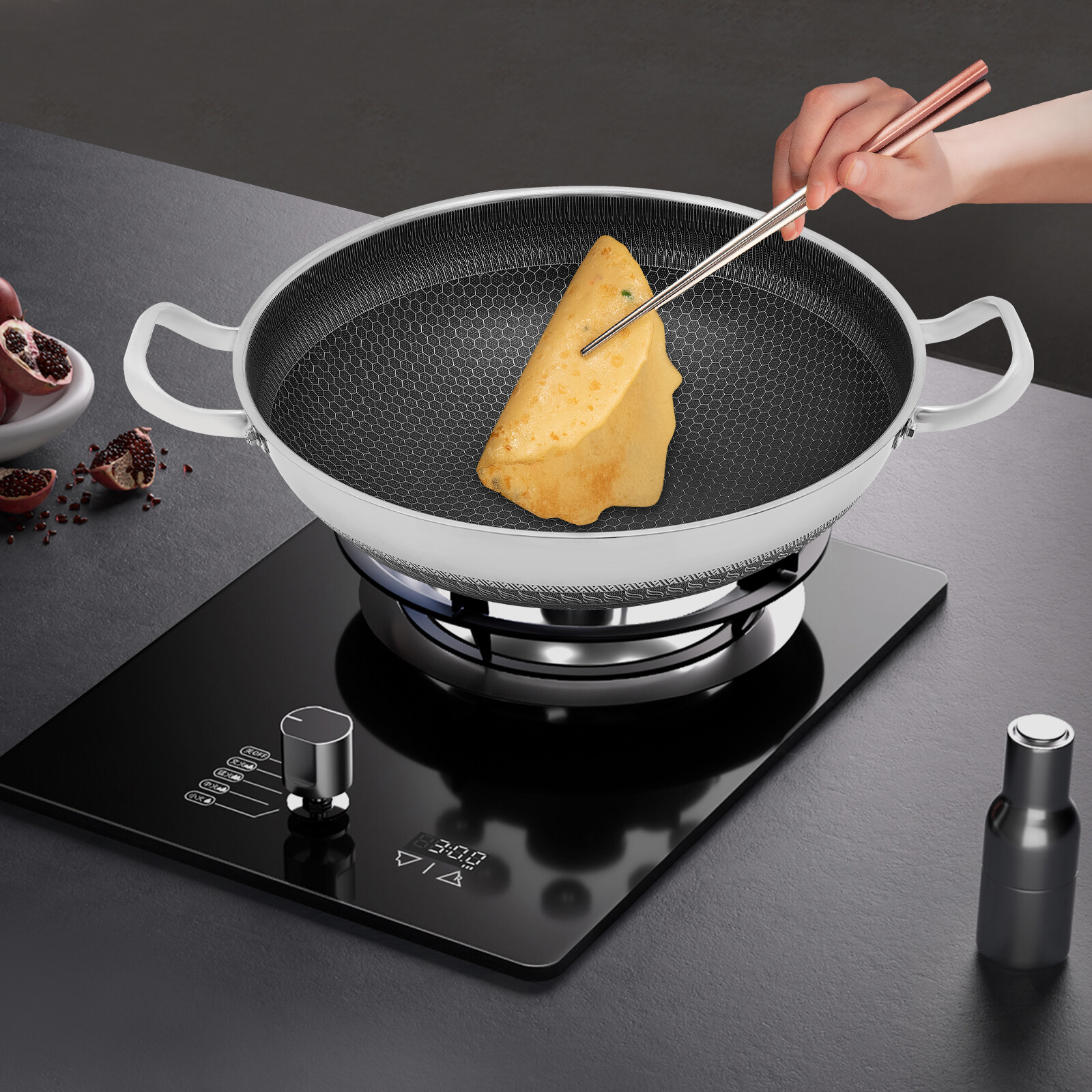 Skillet With Lid, Stainless Steel Frying Pan,14 Inch Non Stick Paella Pan