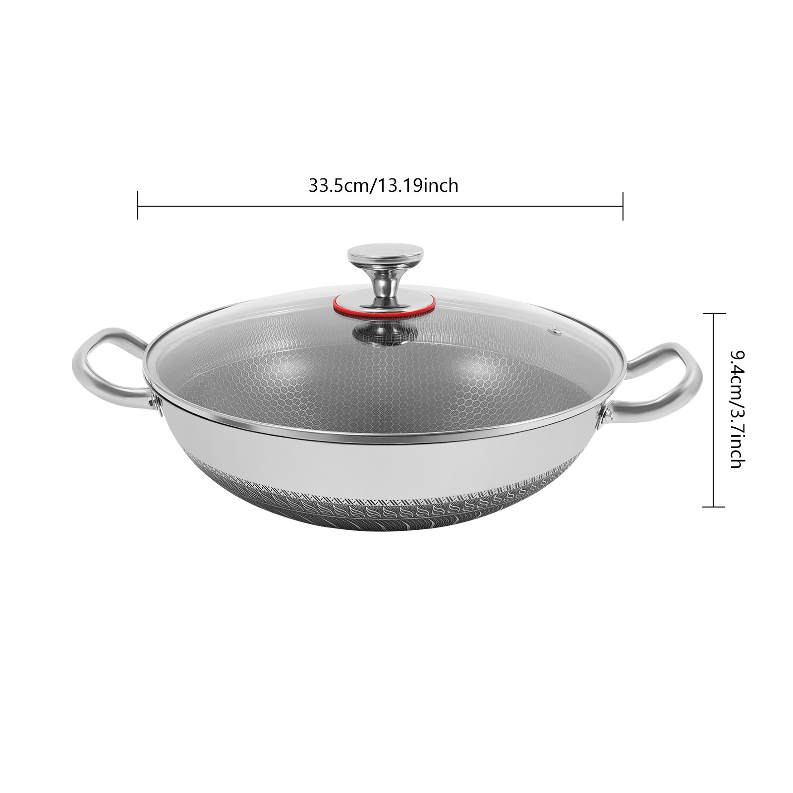 13.19in Skillet With Lid Non Stick Paella Pan Stainless Steel Frying/Cooking Pan