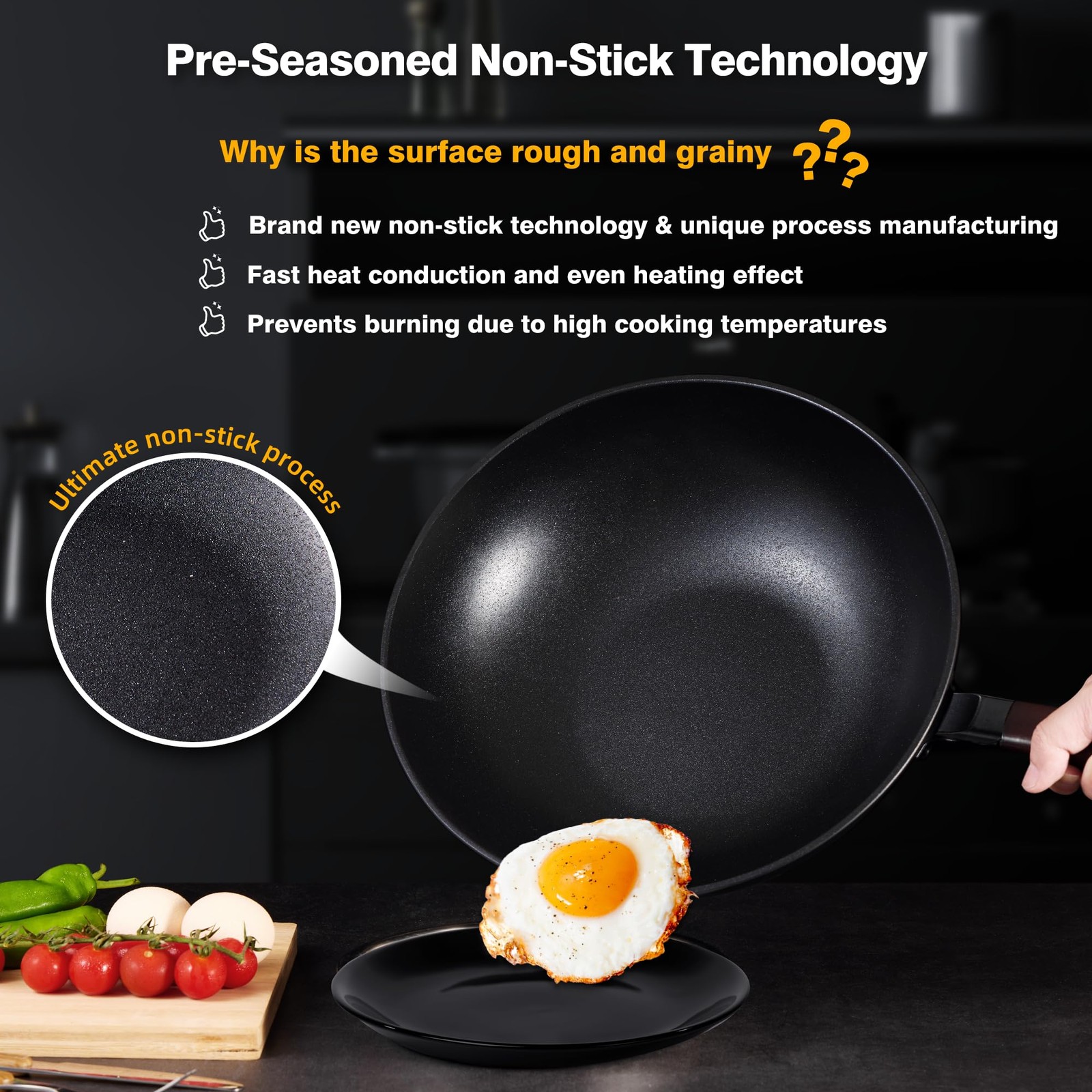 Carbon Steel Wok -13 Inch Woks & Stir-fry Pans Nonstick, Wok Pan with Lid Spa…
