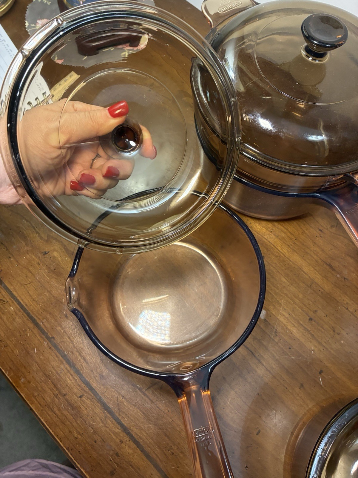 Vintage Corning Ware Amber Vision 10p 4 Sizes Sauce Pans Double Boiler USA